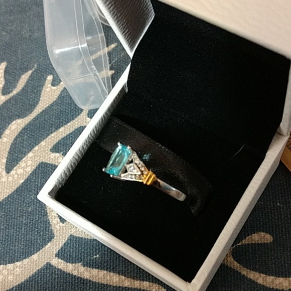 925 silver and gold art deco style aquamarine ring - Picture 3 of 4